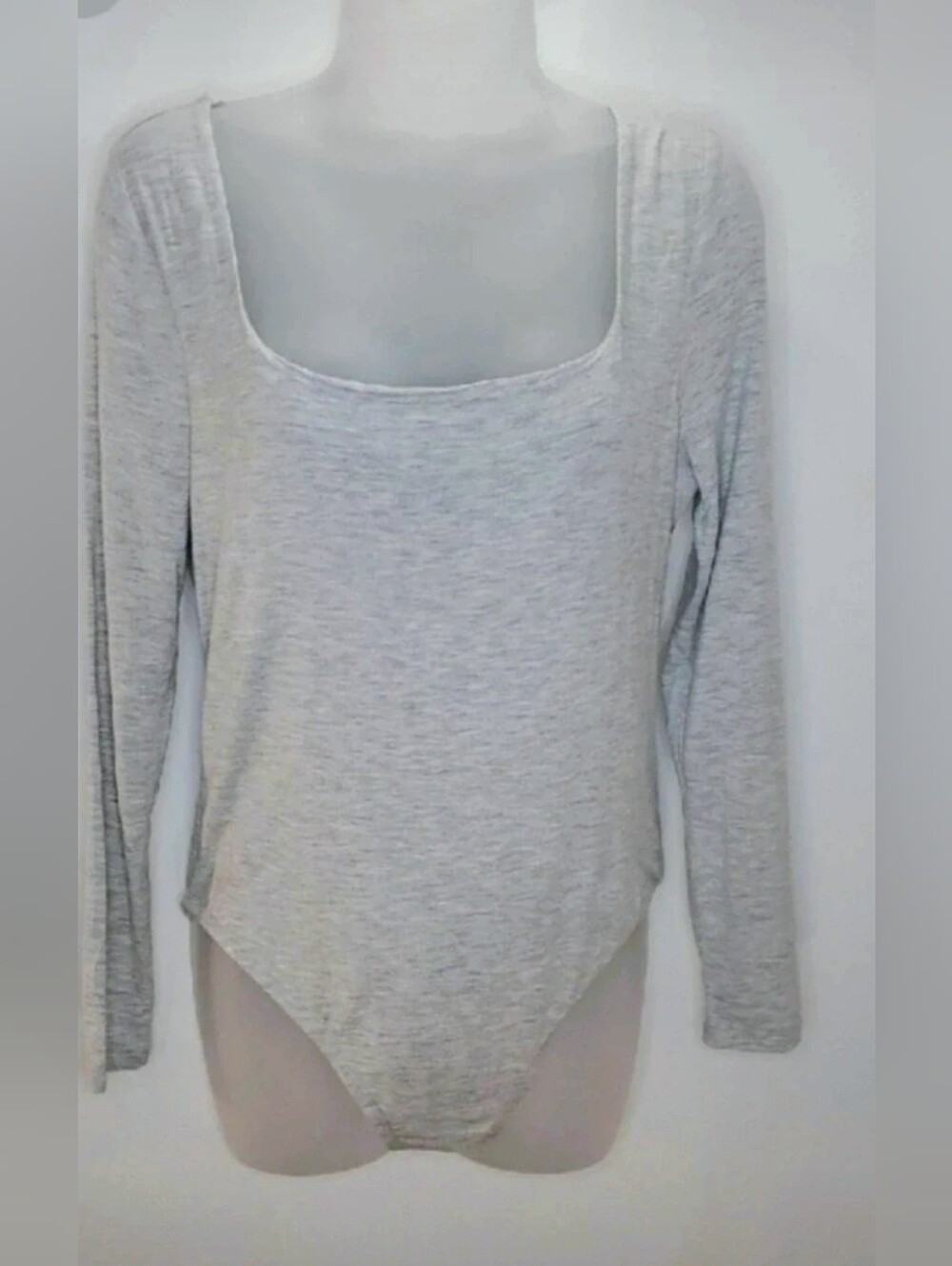 Miss Selfridge Light Gray Long Sleeve Scoop Neck Bodysuit